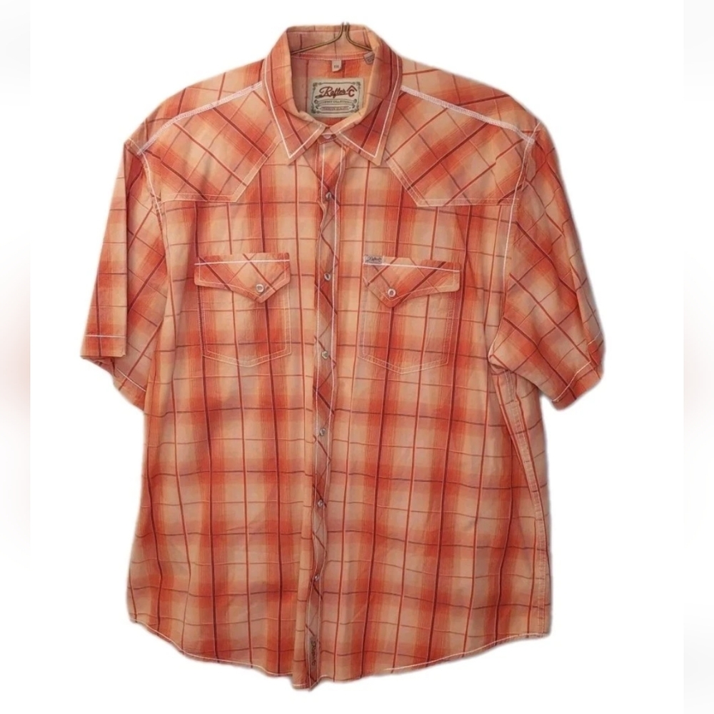 Rafter C Rockabilly Snap Shirt Biker Western Rodeo Cowboy Fall Orange Plaid